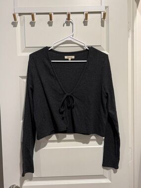 Madewell Black Tie-Front Cropped Knit Top